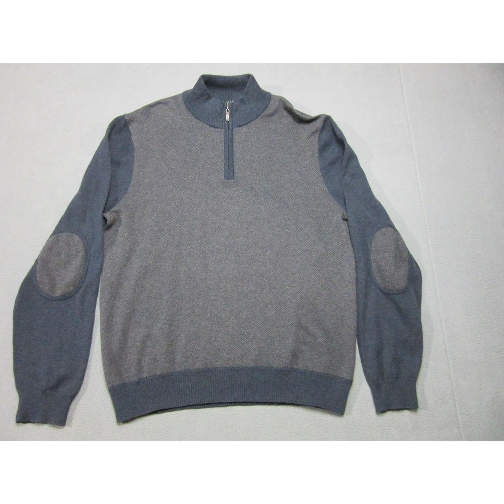 Cashmere Blend Sweater Mens 2XL Gray Blue 1/4 Zip Elbow Patches Robert Talbott